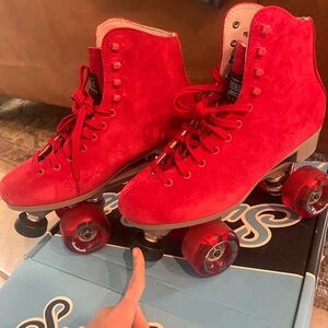 Boardwalk Red Sure Grip Suede Roller Skates